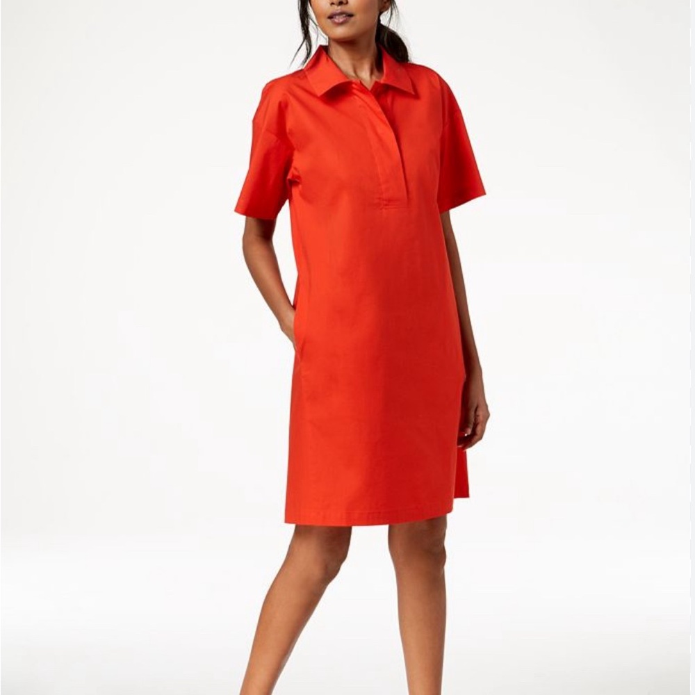 Eileen Fisher Women’s Orange Organic Cotton Short Sleeve Shirt Dress Pockets XS